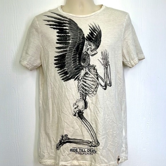 Overkill - Ride Till Death Distressed Skeleton Praying Short Sleeve Shirt Size M - Picture 3 of 12